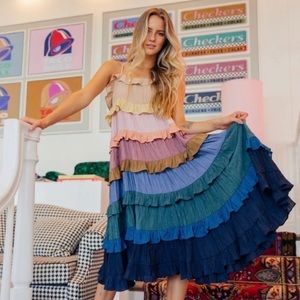 Judith March Ryman tiered multicolor dress gender reveal bump summer dress - S